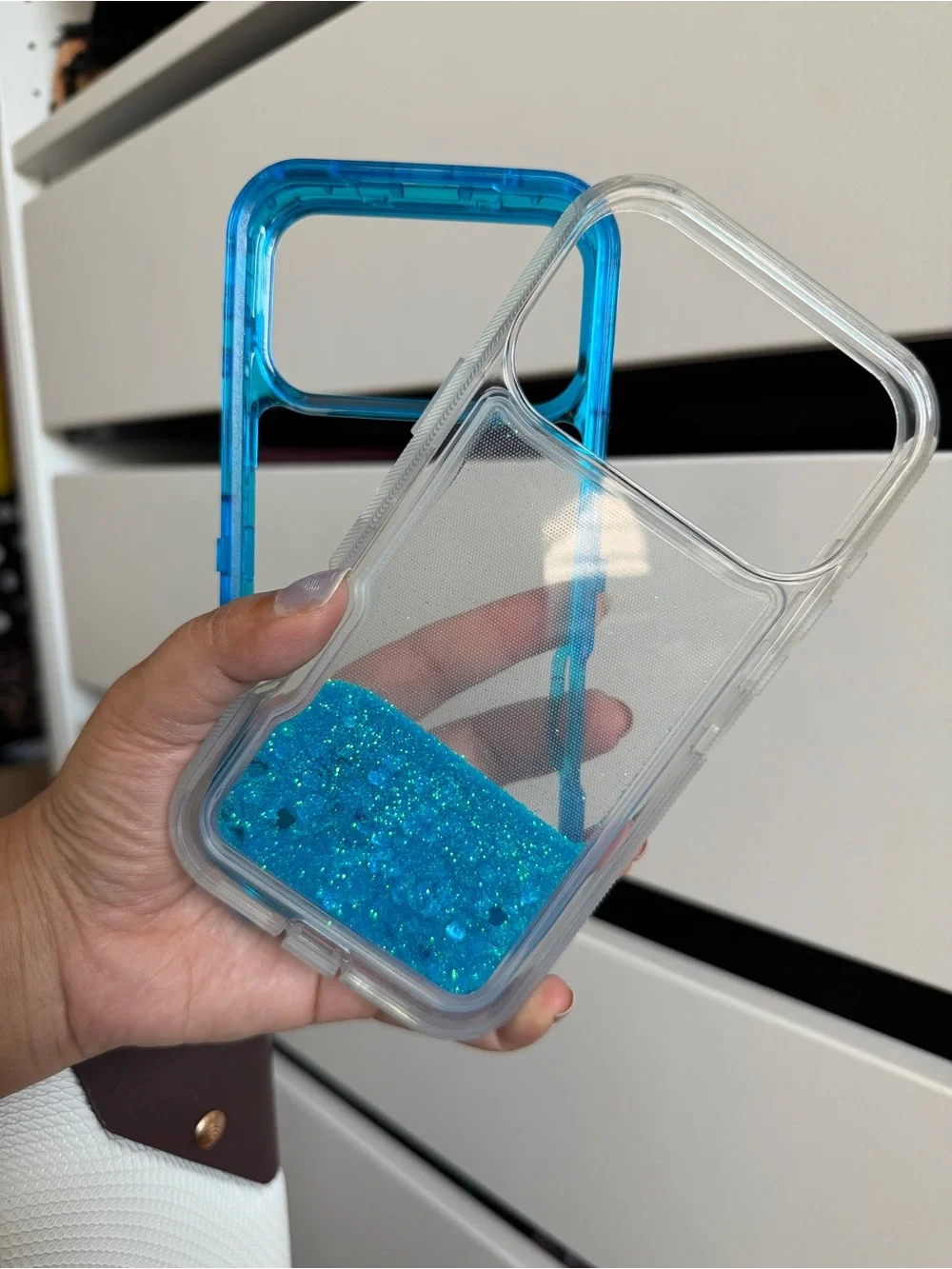 Blue Glitter Shock-Absorbent Phone Case with Clear Bumper 17 pro max